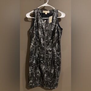 Michael Kors black and silver Pleated Sheath Mini Dress